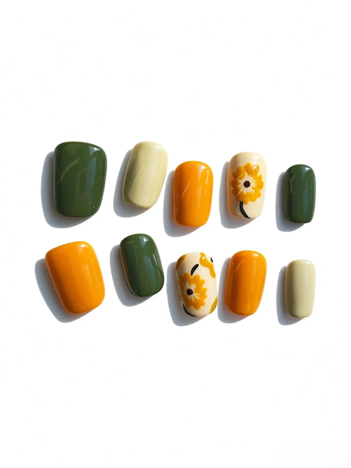 Fall Hand‑Painted Floral Solid Short Square Nails