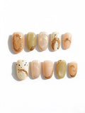 Champagne Nude Marble Gold Foil Medium Square Nails