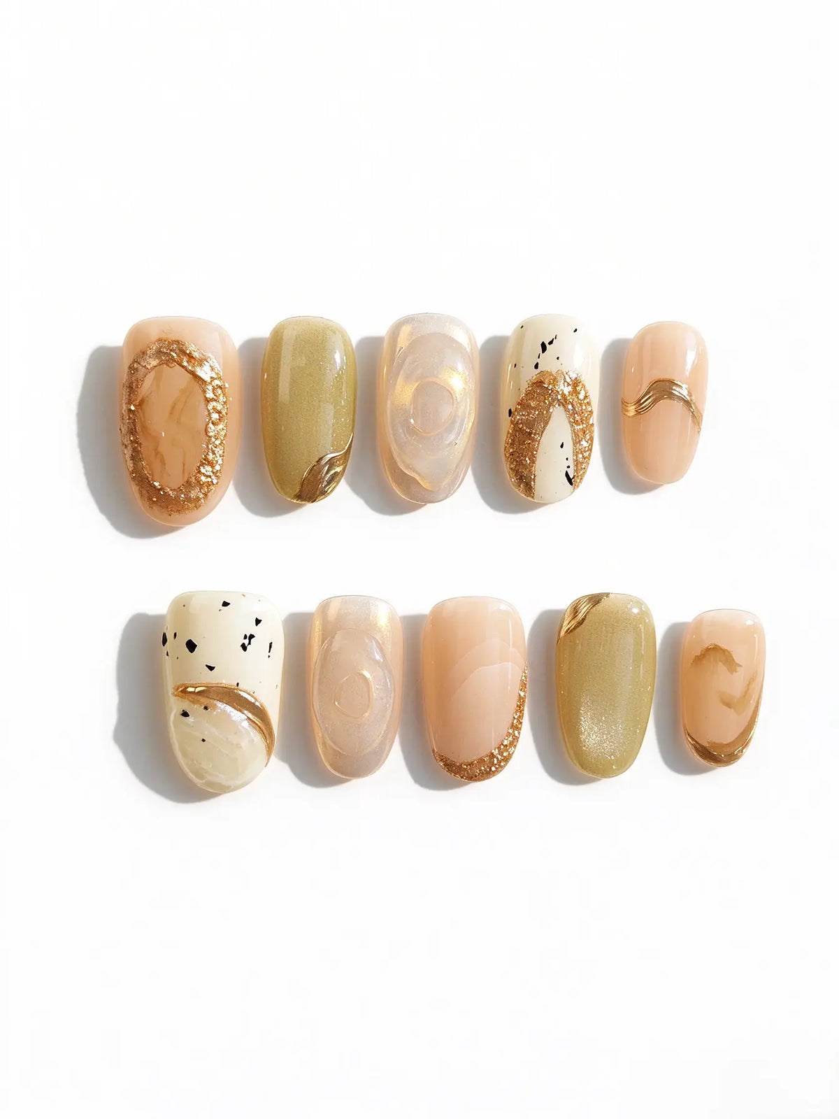 Champagne Nude Marble Gold Foil Medium Square Nails