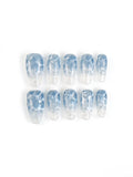 Icy Blue Water Bubble Shimmer Medium Tapered Square Nails