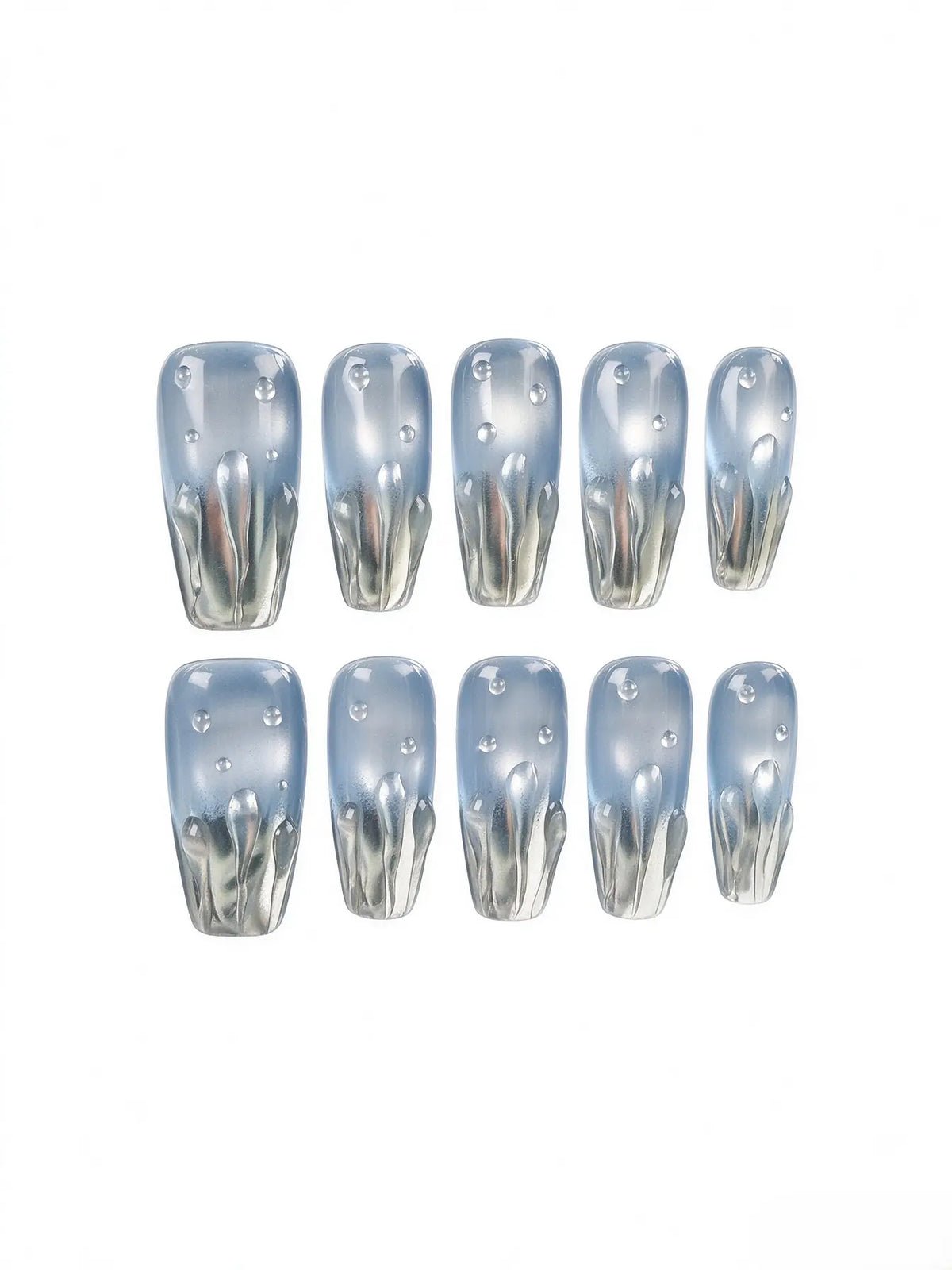 Smoky Blue Metallic Drip Water Drop Medium Tapered Square Nails