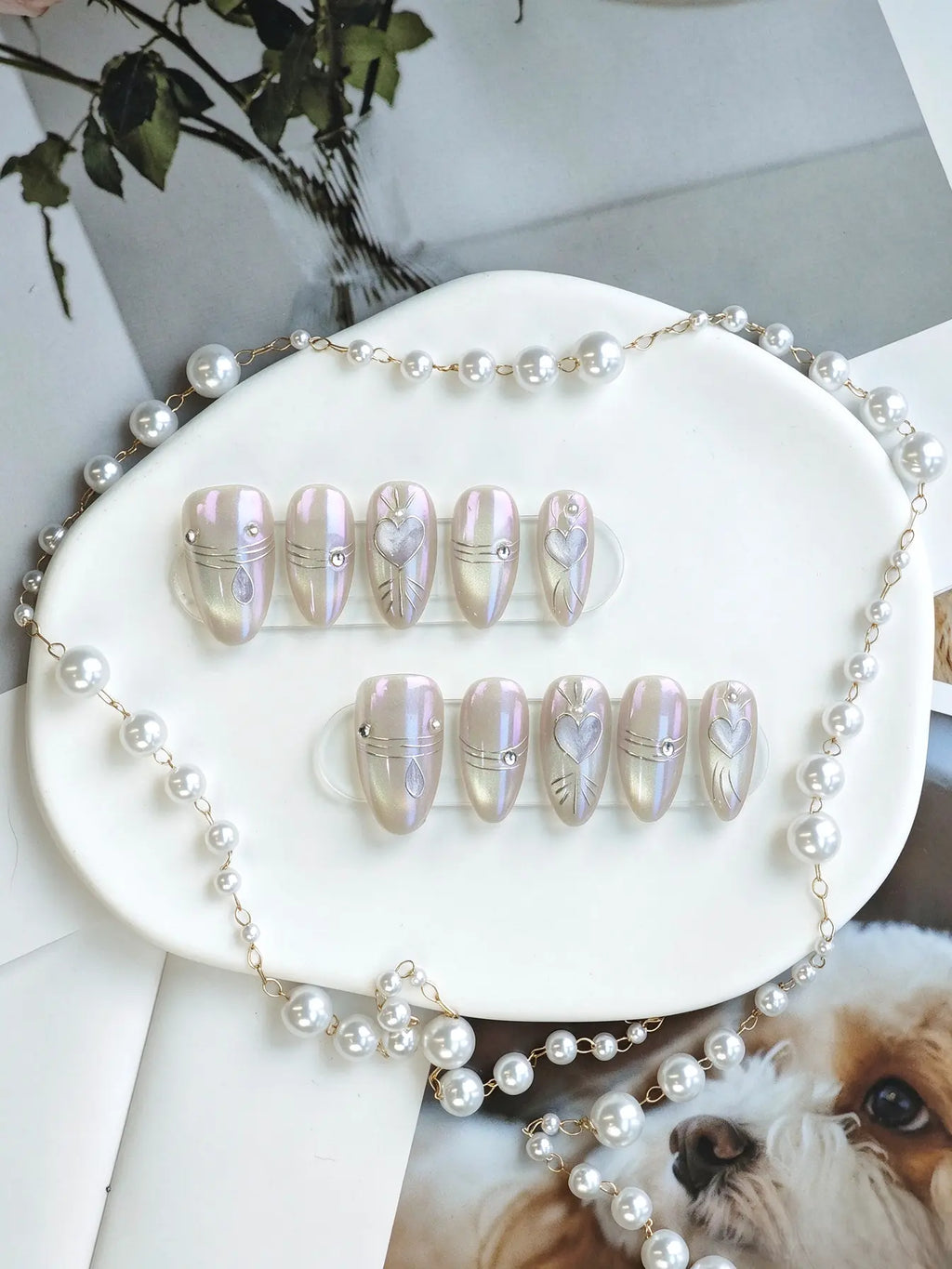 Aurora Shell Heart Short Oval Press On Nails