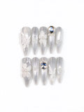 Luxury Handmade Bridal Press On Nails, 3D Butterfly & Crystal Long Coffin Nails