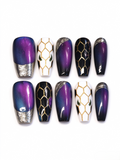 Purple Blue Cat Eye Honeycomb Medium Tapered Coffin Nails