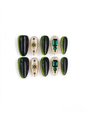 Emerald Cat Eye Ornate Gem Medium Tapered Coffin Nails