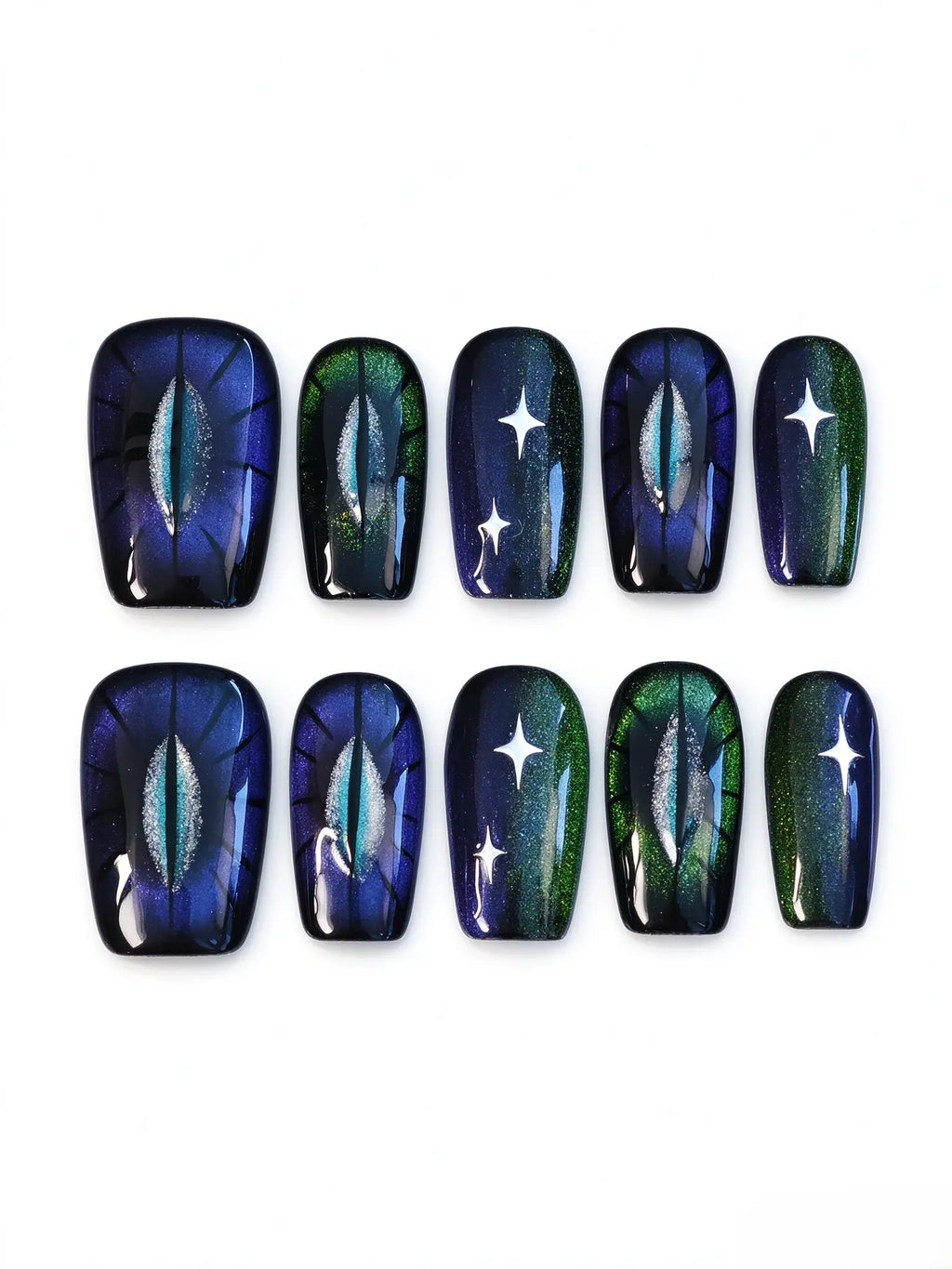 Dragon Eye Galaxy Cat Eye Square Press On Nails