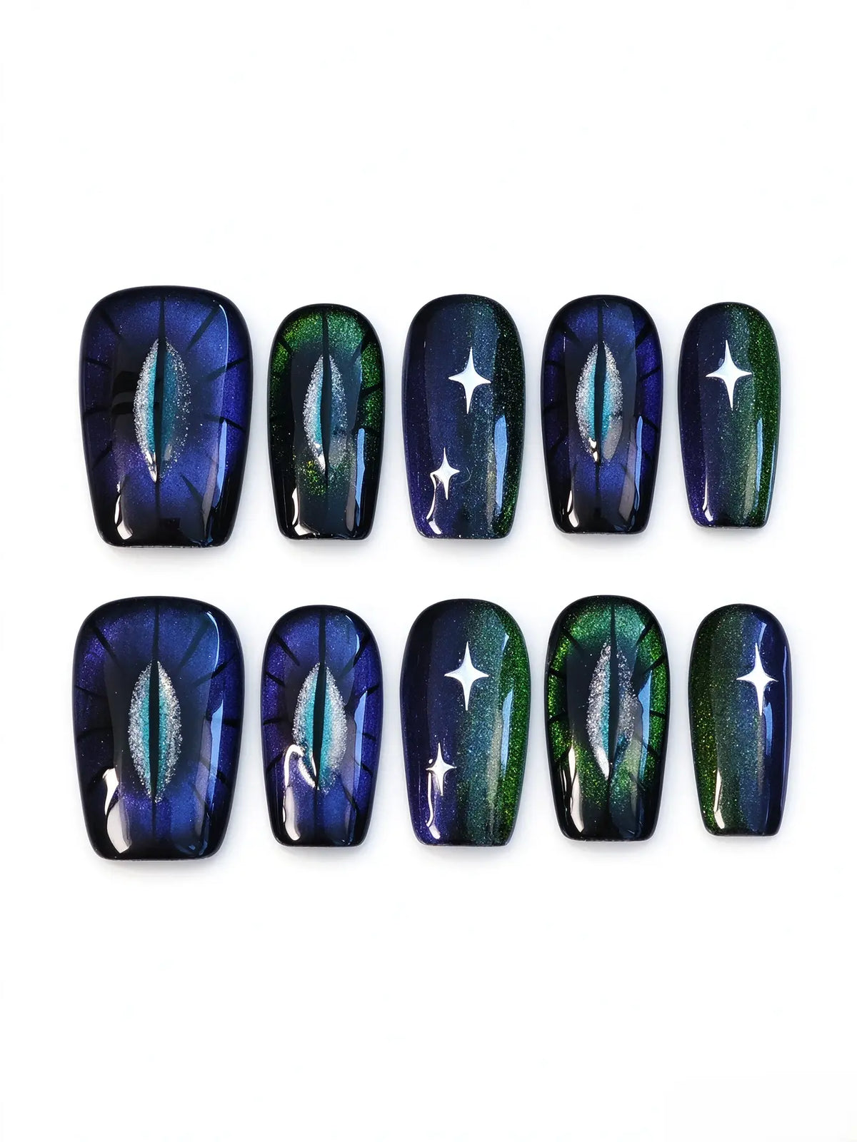 Dragon Eye Galaxy Cat Eye Square Press On Nails