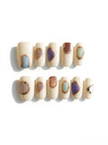 Cream Abstract Gem Inlay Short Square Nails