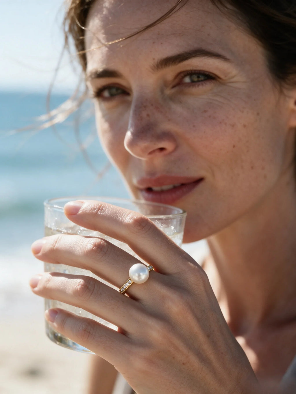 18K Gold Plated Natural Freshwater Pearl Open Ring, Sophisticated Minimal Zircon Accent Single Pearl Ring for Women